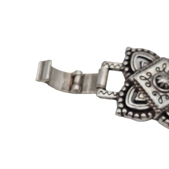 Brighton 7" Chunky Bracelet Medallion Panel Silver Tone Signed Vtg Raised Square - Picture 11 of 16